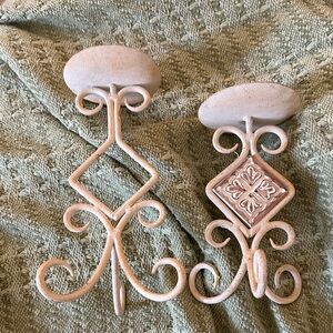 Decorative Pair of Cream Iron candle holders